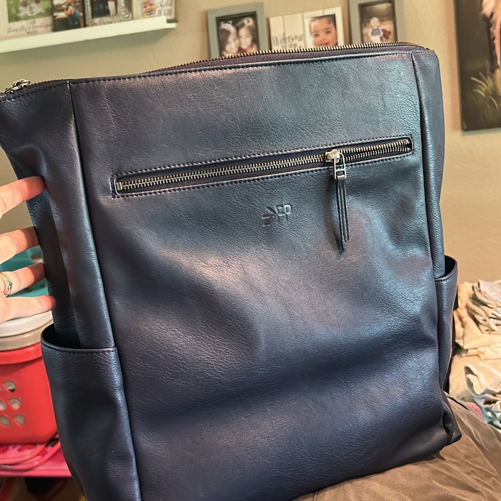 Freshly Picked Navy leather Minimal Diaper Backpack